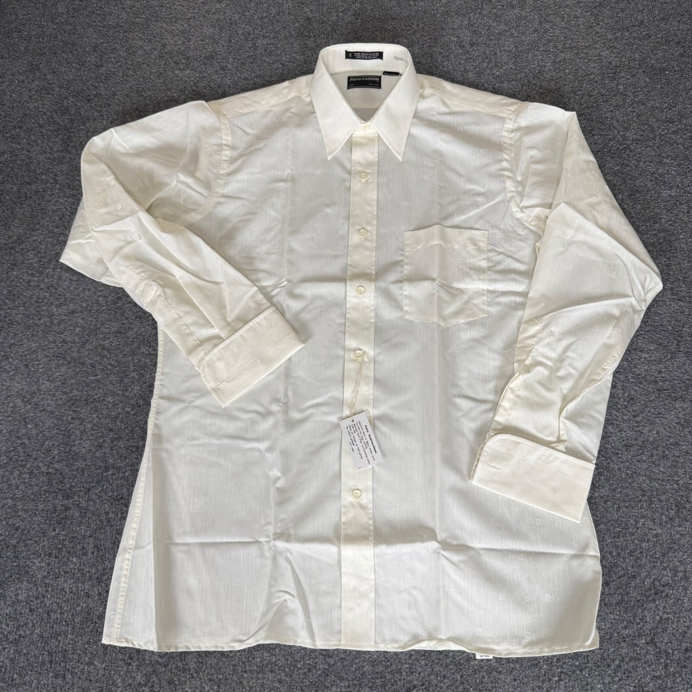 Pierre Cardin Mens Vintage French Cuff Monogram Dress Shirt Cream 15.5 32/33